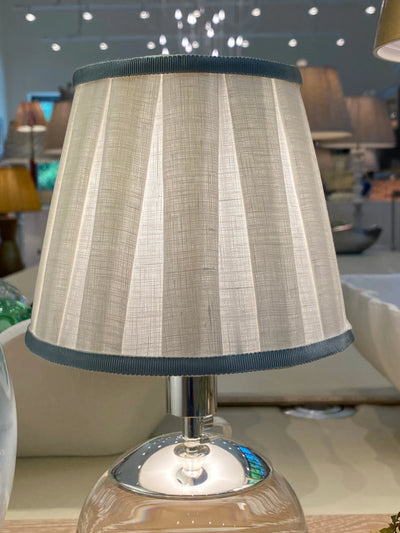 Linen Box Pleat shade with light blue gros grain trim