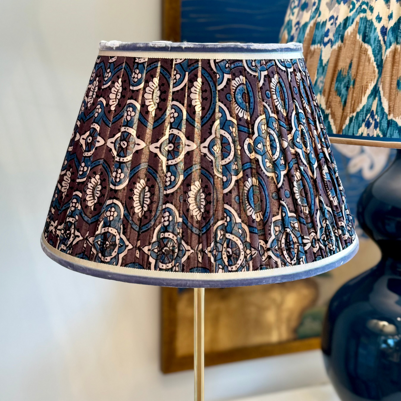 Brown and Blue Block Print Lampshade