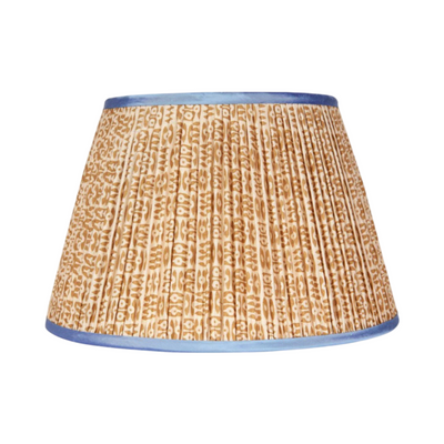 Penny Morrison Cinnamon on White Tribal Pleated Silk Lampshade with Blue Trim