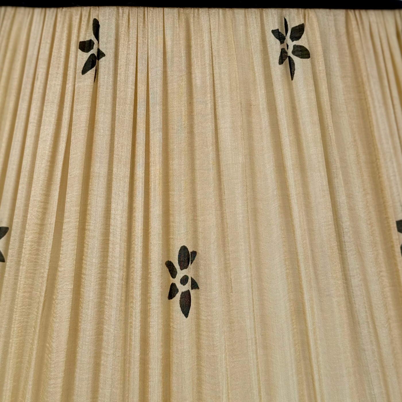 close up of Caramel & Black Sari Lampshade with Black Silk Trim