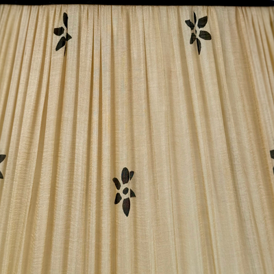 close up of Caramel & Black Sari Lampshade with Black Silk Trim