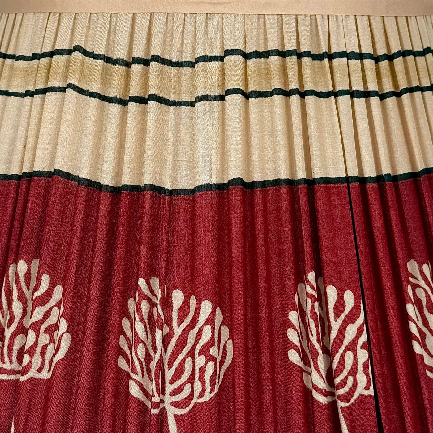 close p of Maroon & Beige Sari Lampshade with Gold Silk Trim fabric