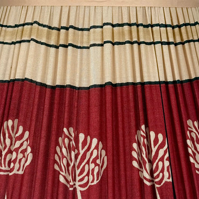 close p of Maroon & Beige Sari Lampshade with Gold Silk Trim fabric