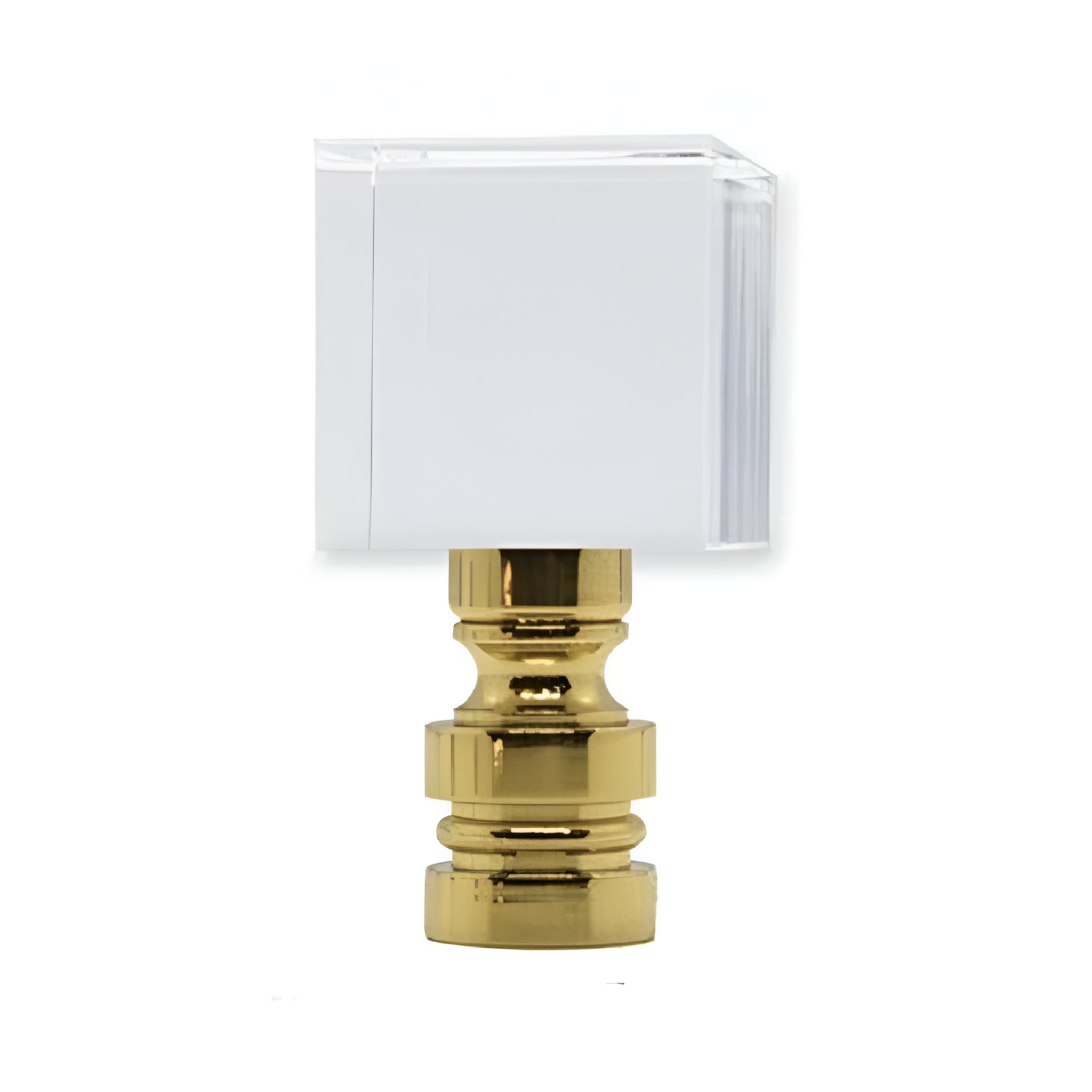Crystal Cube Finial with Polished Brass Base