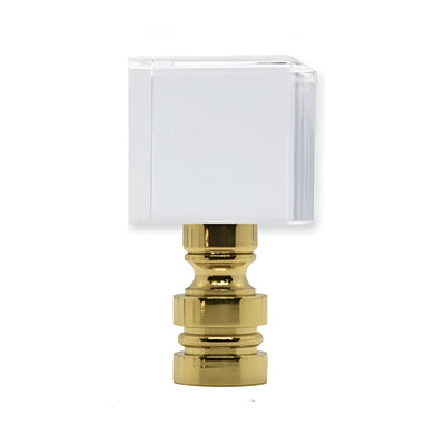 Crystal Cube Finial with Polished Brass Base