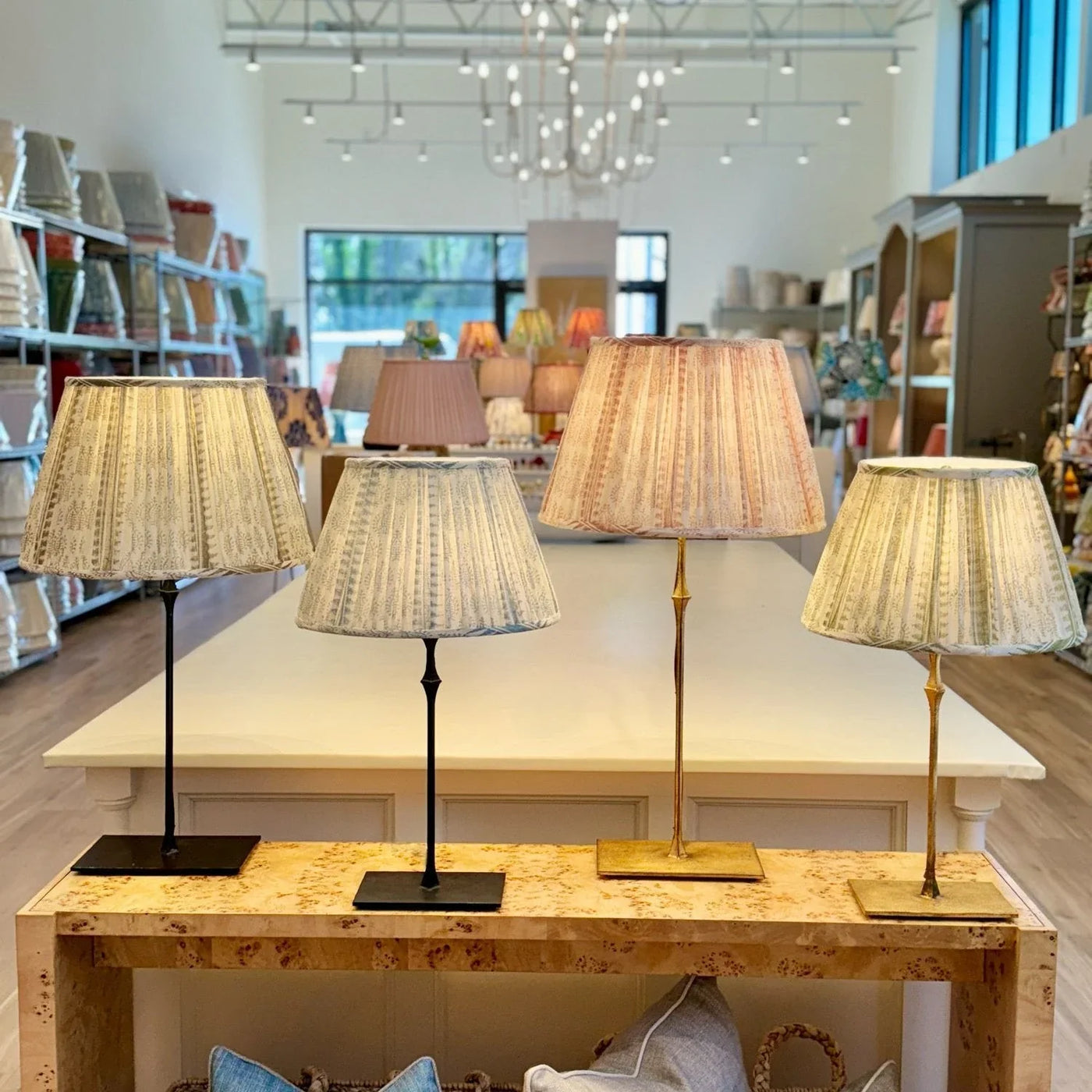 Dauphine Lamps with Rose Cumming Shalimar Lampshades