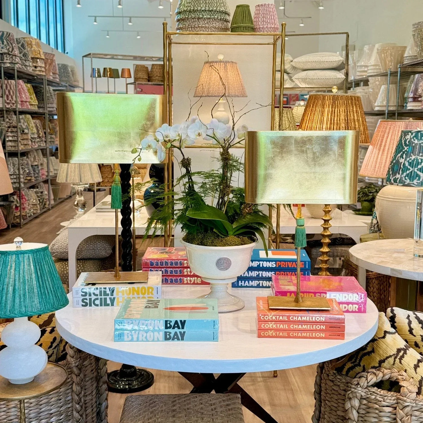 Dauphine Table Lamps and Gold Lampshades