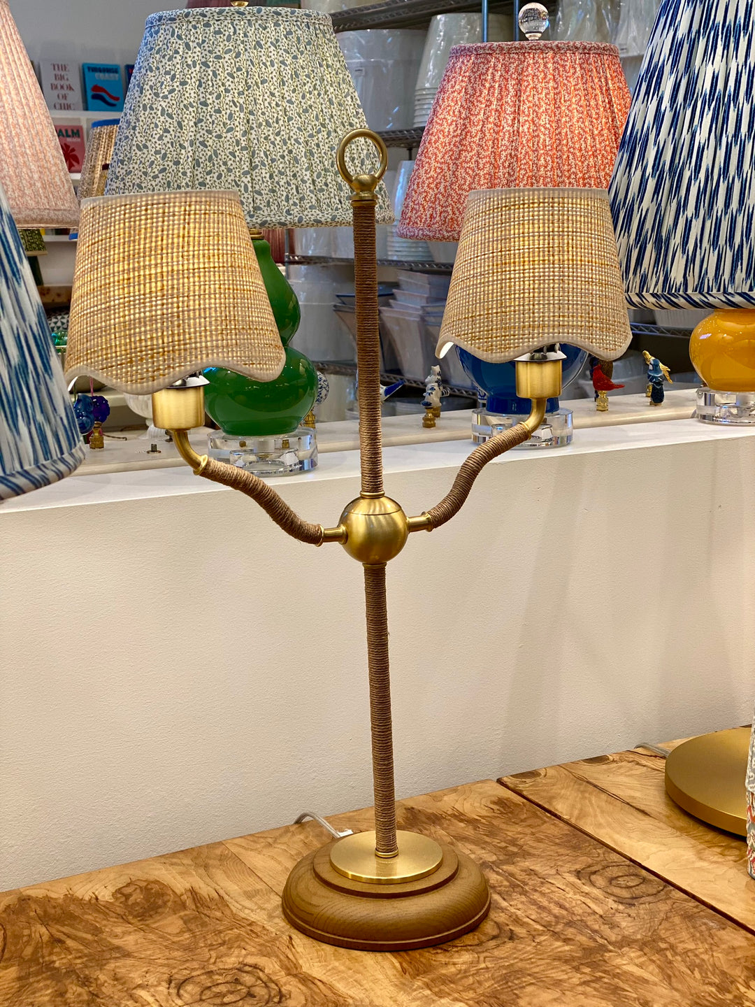 Scalloped Raffia Chandelier Shade w Copper Candle Clip