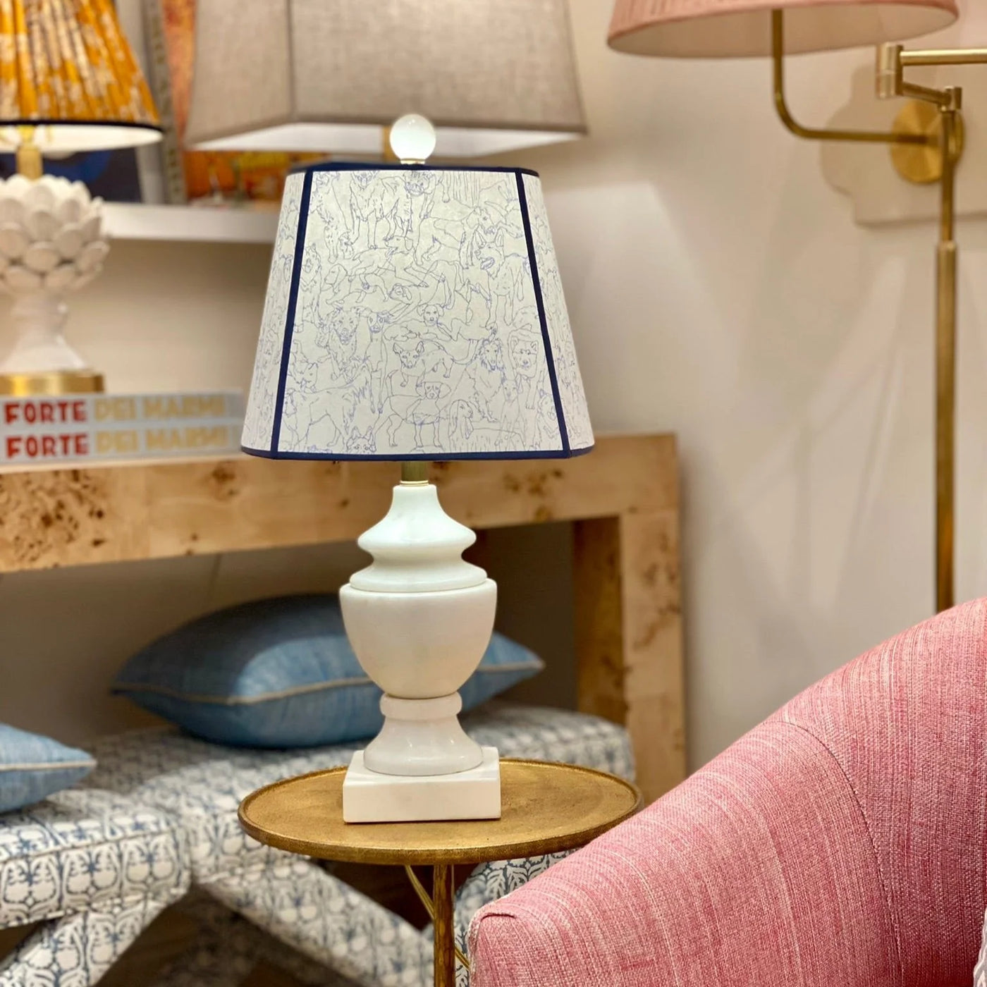 Aux Abris - Friends Blue Dogs on White Wallpaper Lampshade