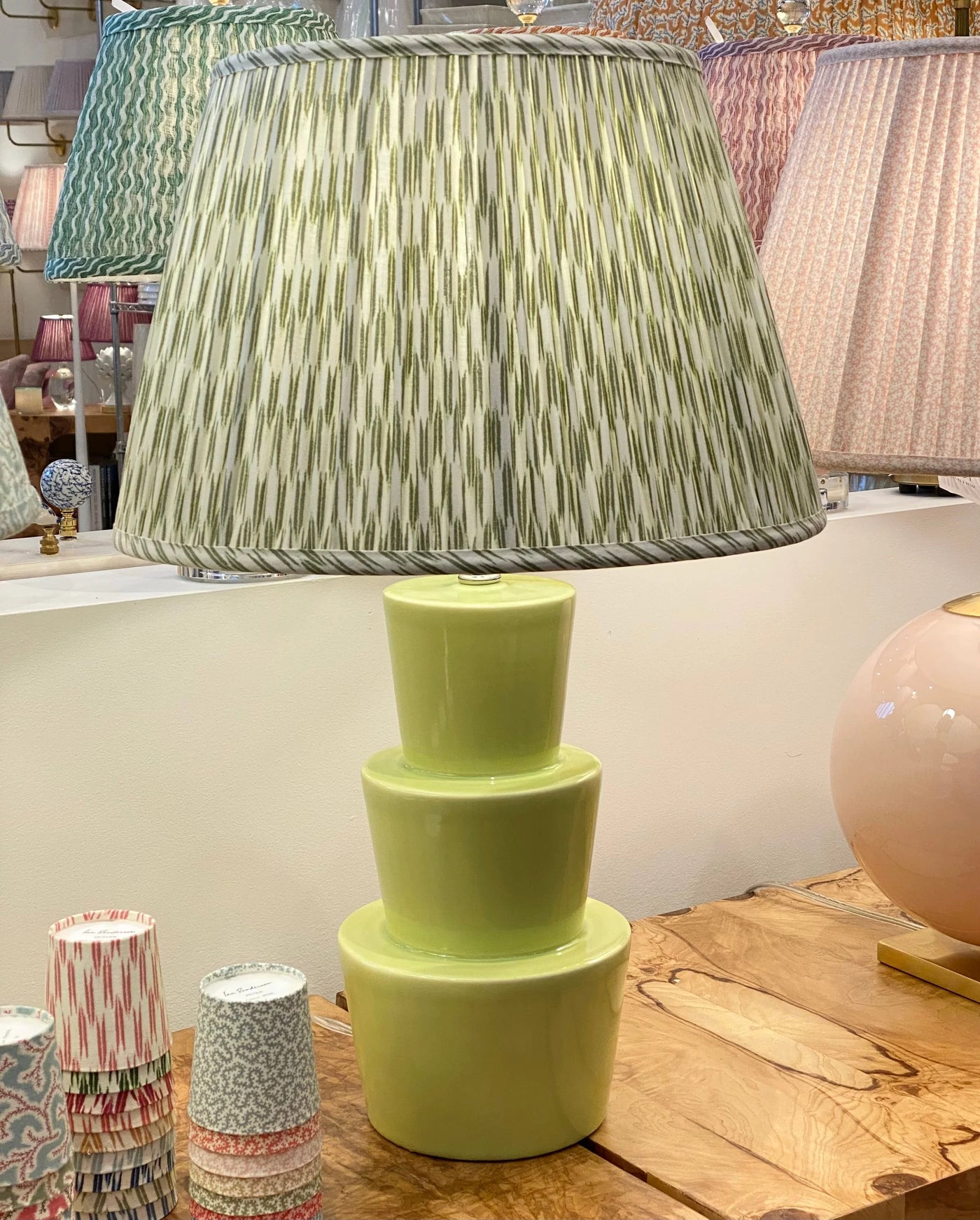 Ian Sanderson Fennel Quiver Lampshade on a green lamp