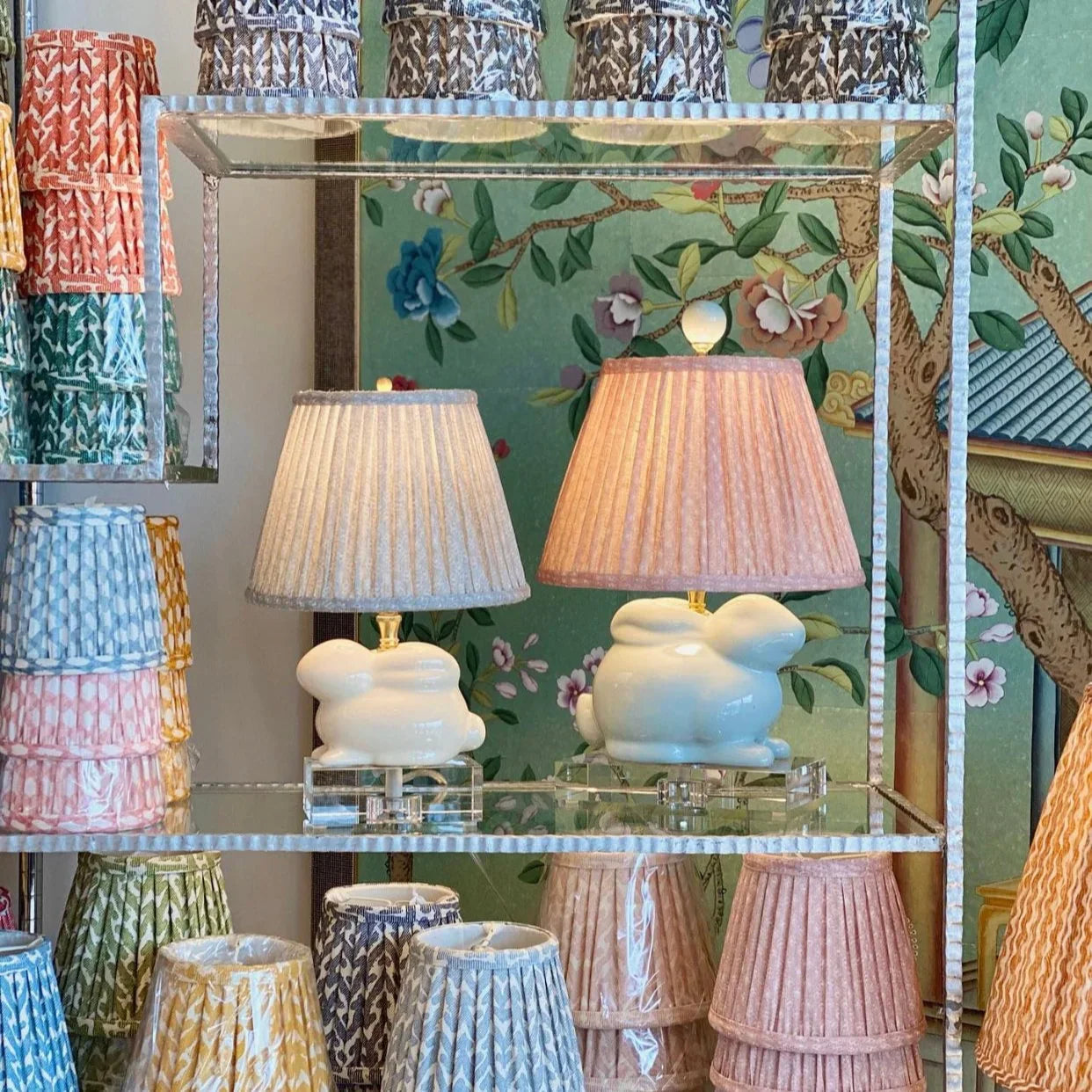 Bunny Lamps with Fermoie Lampshades