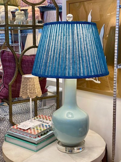 Fermoie blue lampshade and blue porcelain lamp