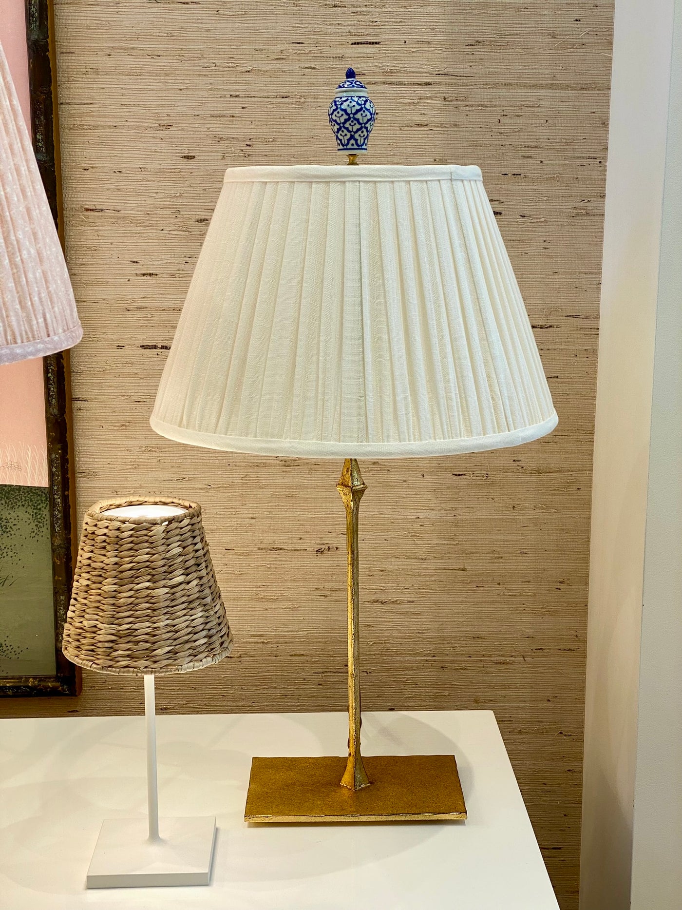ginger jar finial on a brass lamp