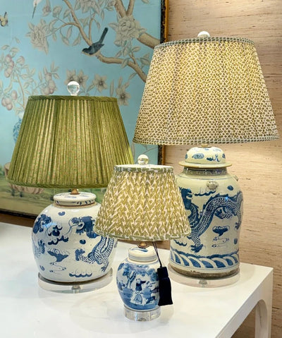Fermoie green marden and blue and white lamps
