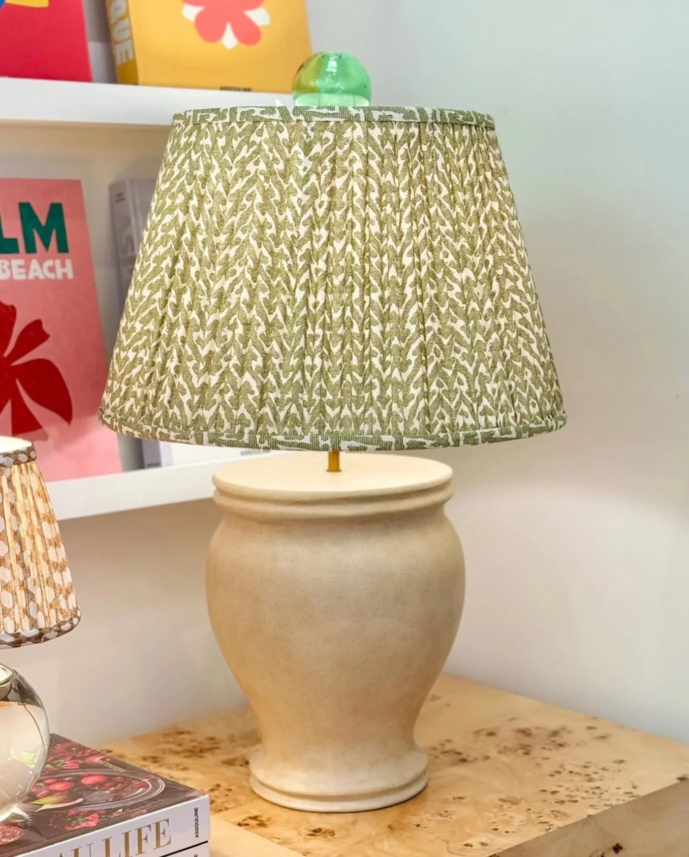 Fermoie Green Rabanna Lampshade on a Julian Chichester Lamp