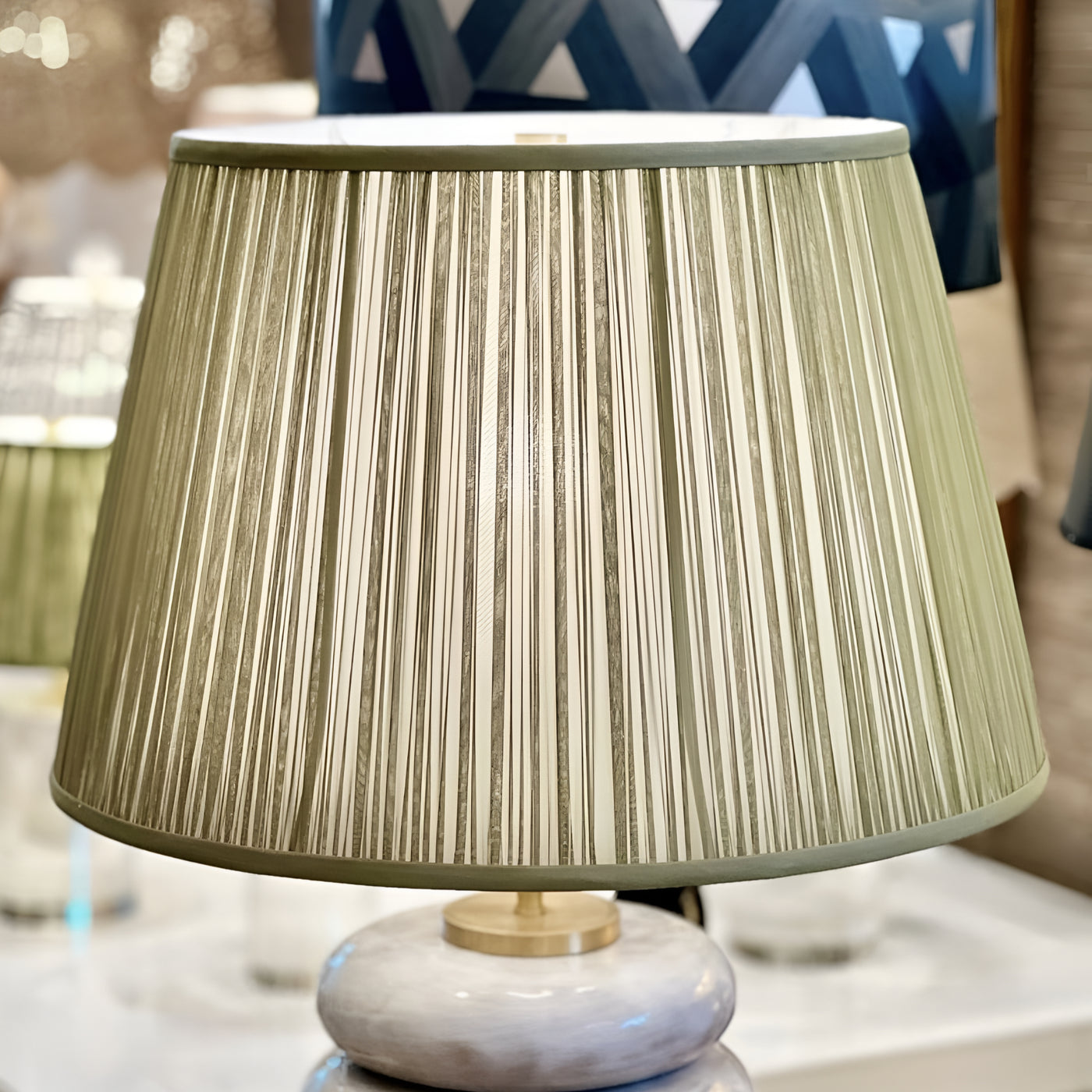 Green Silk Shirred Lampshade