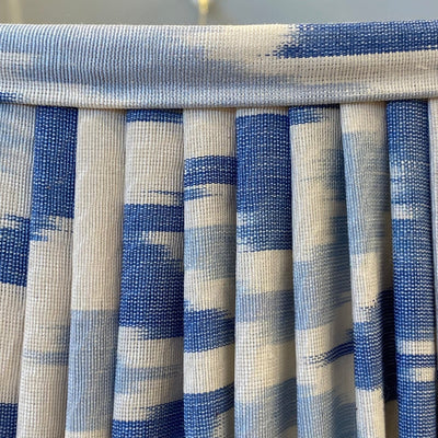 blue and white ikat lampshade close up