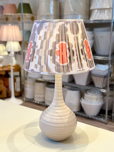 Neutral Ikat Lampshade on a Penny Morrison Lamp
