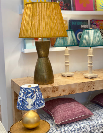 Ikat lampshade on a mini gold lamp