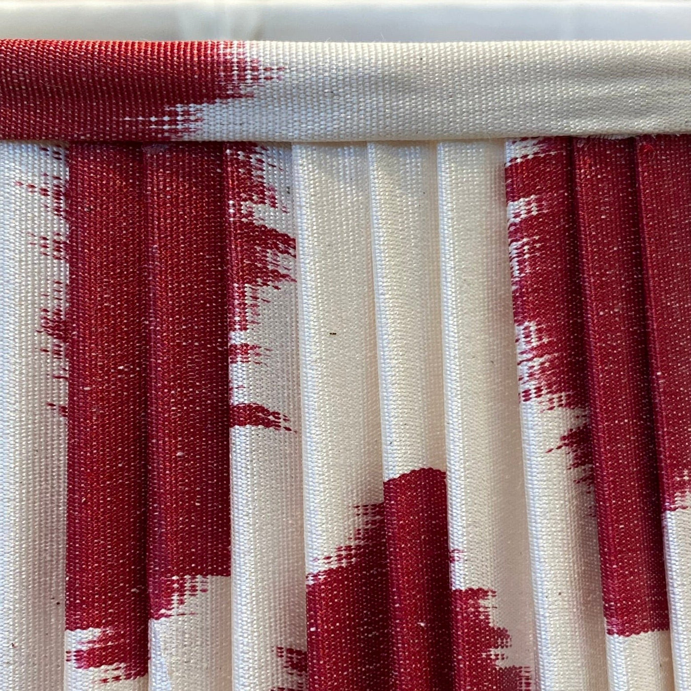 red and white ikat lampshade close up