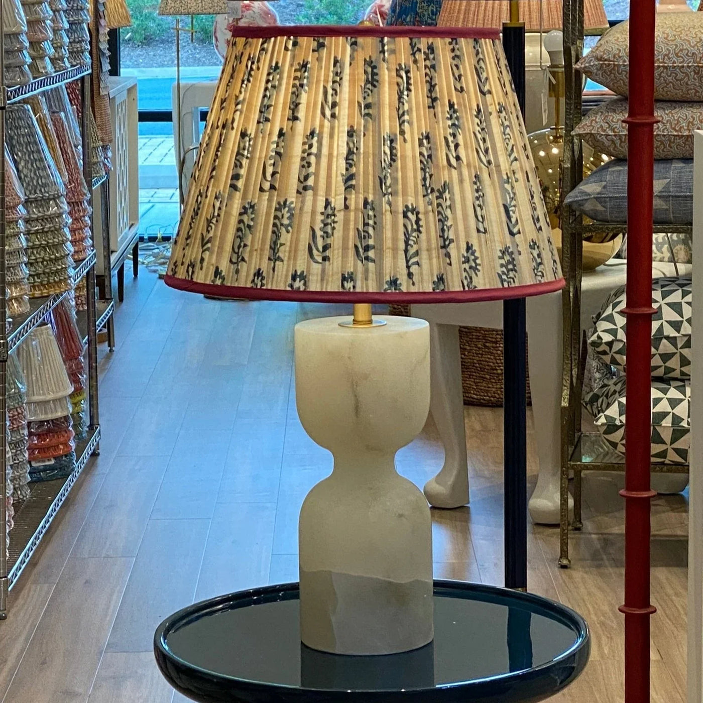 Alabaster Lap and Penny Morrison Lampshade