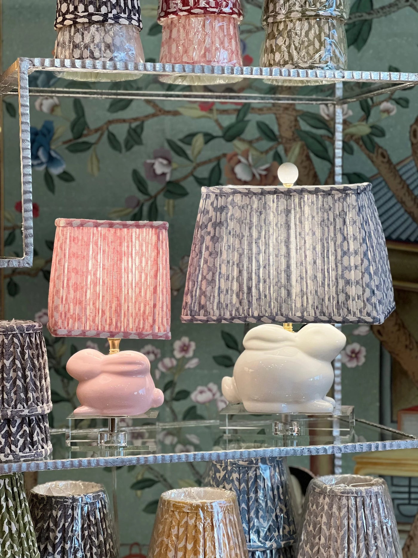 Ceramic bunny lamps with custom Fermoie Lampshades