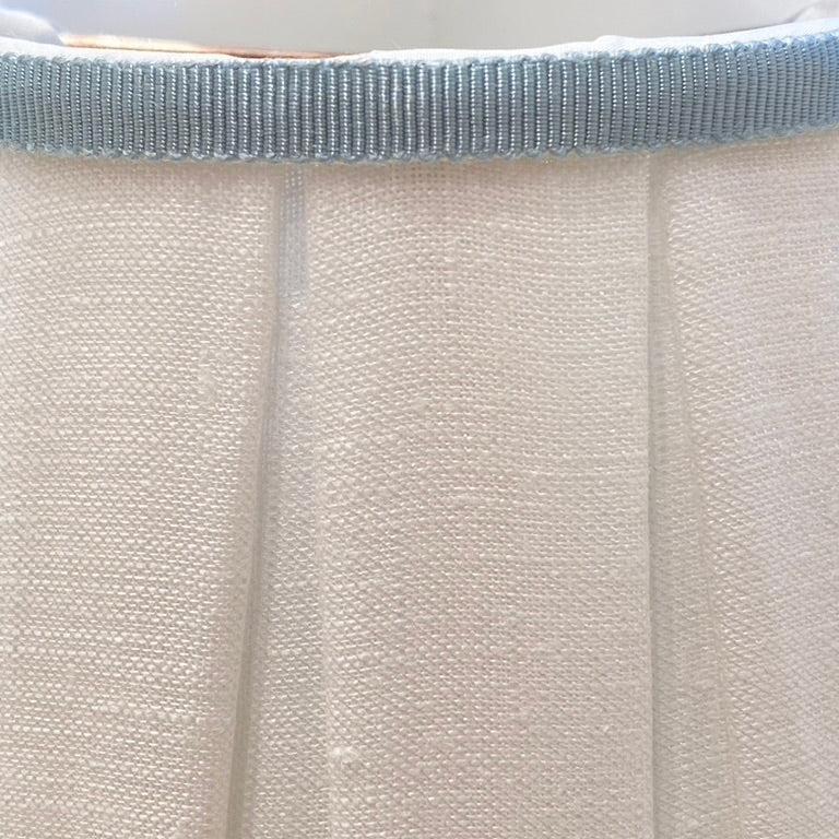 box pleat chandelier shade with light blue trim
