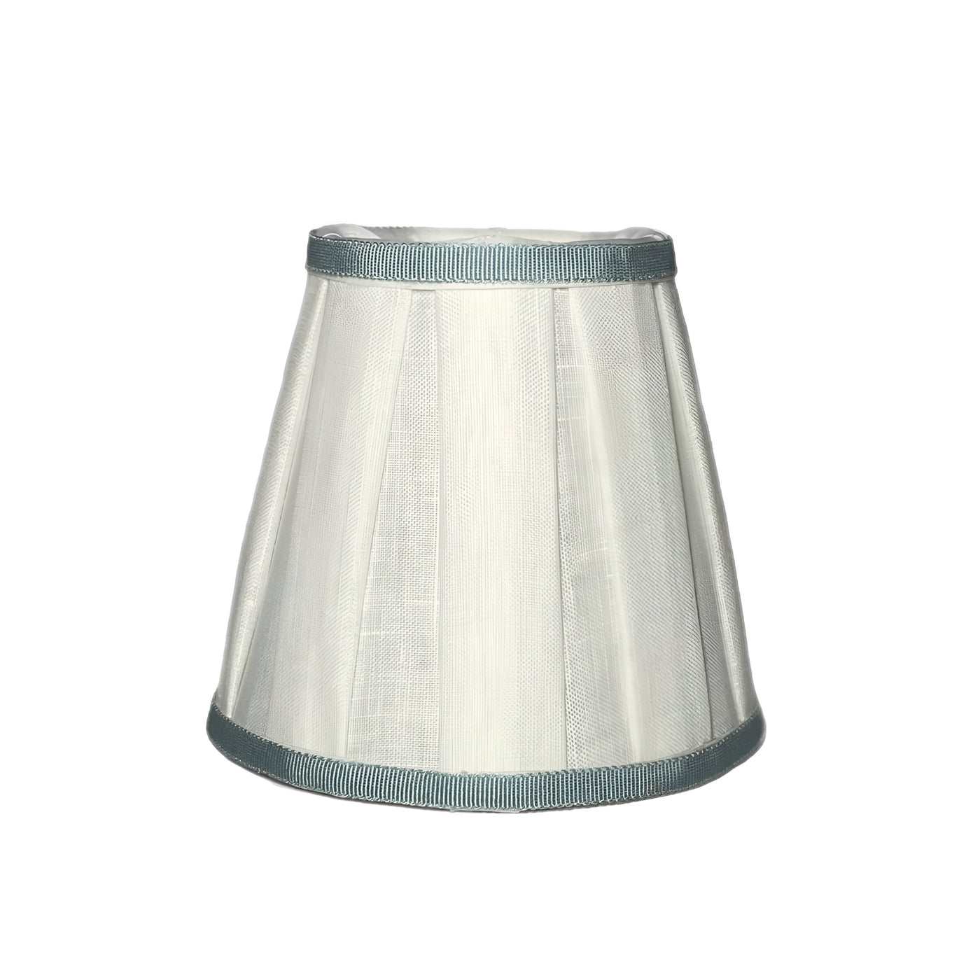 Linen box pleat chandelier shade with blue ribbon trim