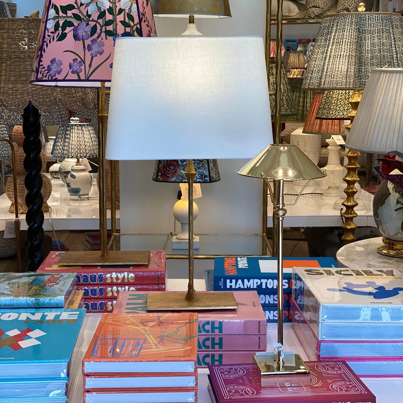 Linen Rectangle Lampshade on a Brass Dauphine Lamp