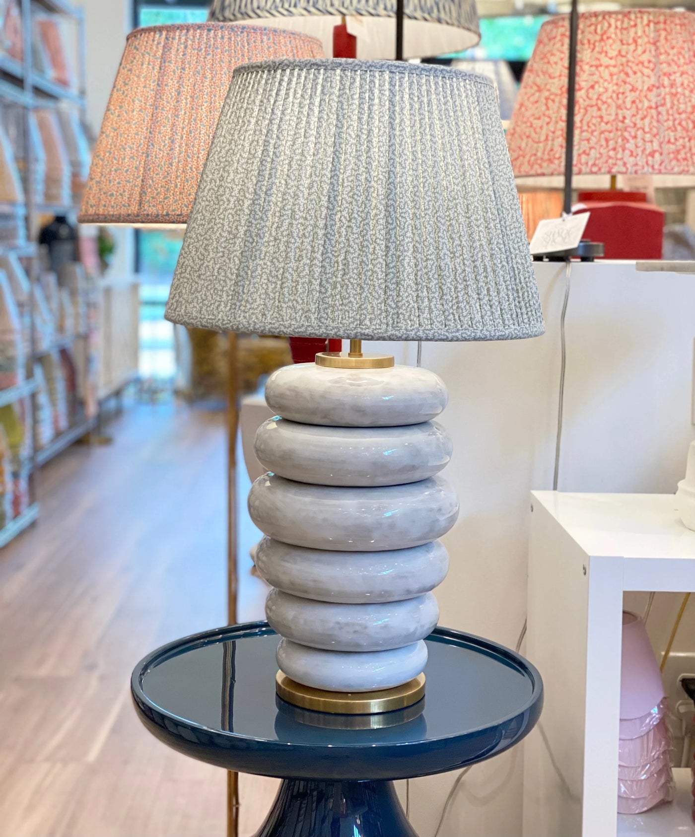 Ian Sanderson Mist Petra lampshade on a Phoebe Lamp