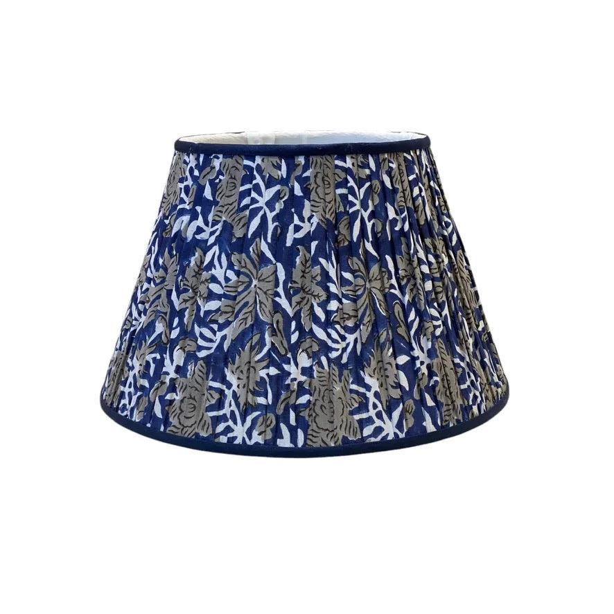 Navy and grey floral block print lampshade