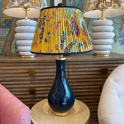 Navy Dove Lamp with Block Print Lampshade