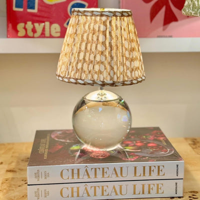 Tiny Terri Crystal Lamp with a Fermoie Nut Brown Wicker Lampshade