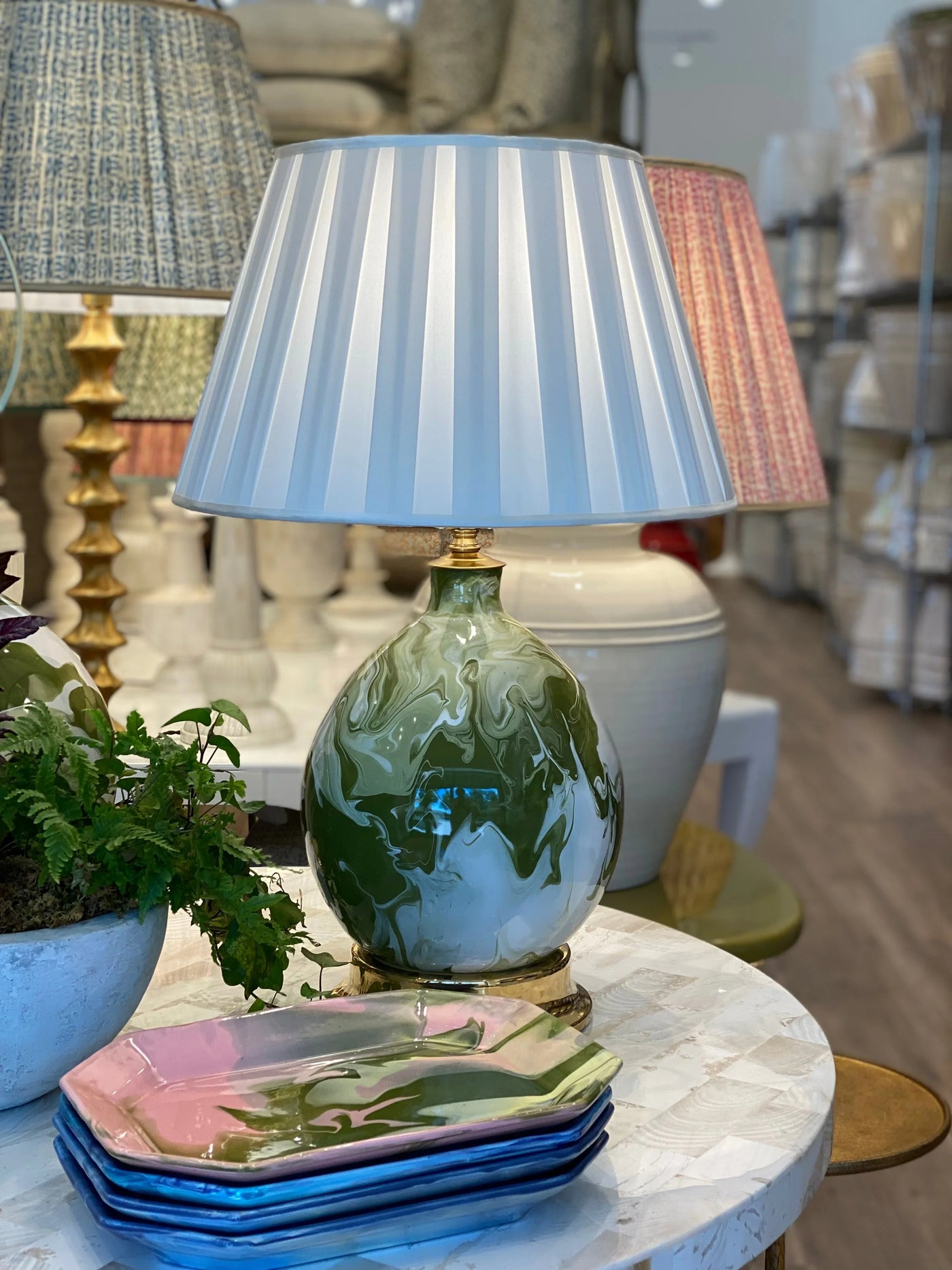 Pembroke Silk Box Pleat Lampshade on a Paul Schneider Lamp