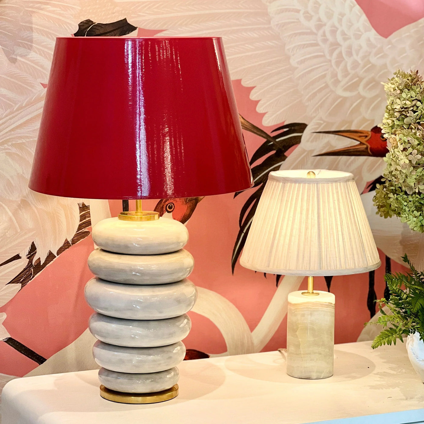 Phoebe lamp with a red high gloss lampshade