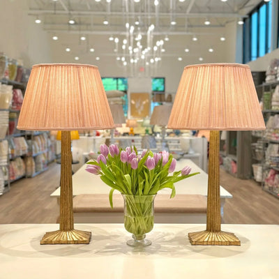 Strie Lamps and Fermoie Pink Moire Lampshades