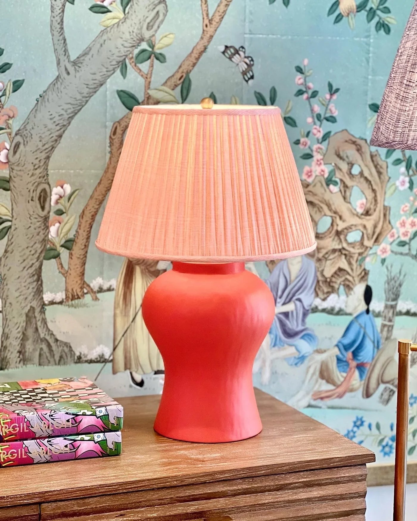 Fermoie Pink Moire Lamp and Julian Chichester Orange Lamp