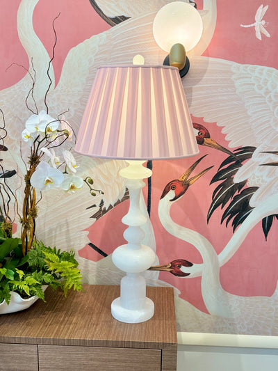 Pink Silk Box Pleat Lampshade on the Farrington Lamp