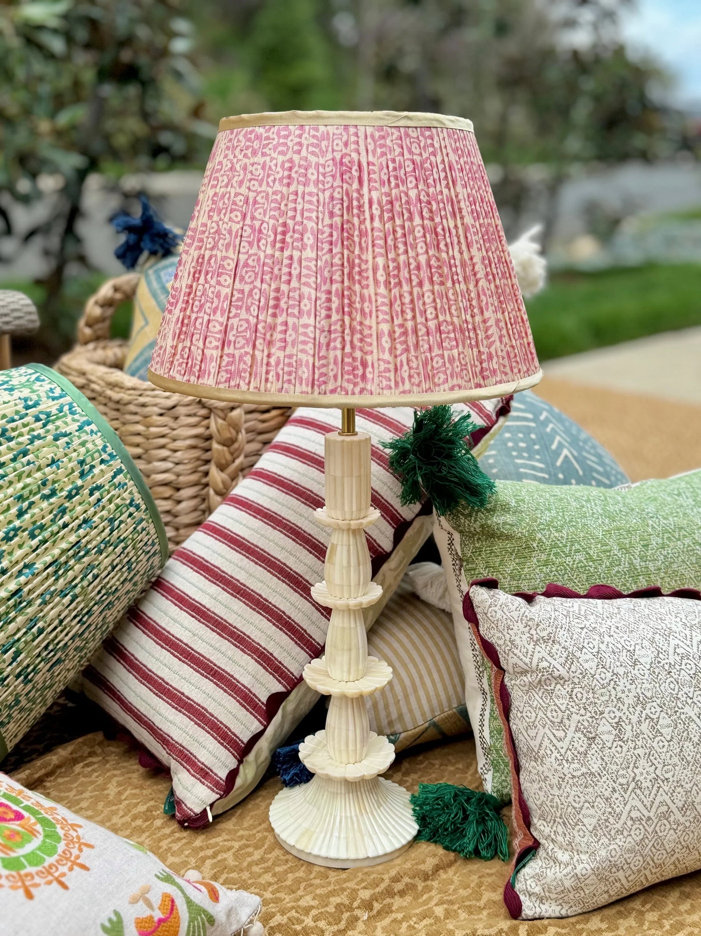 Penny Morrison Pink Tribal Lampshade on a bone Lamp