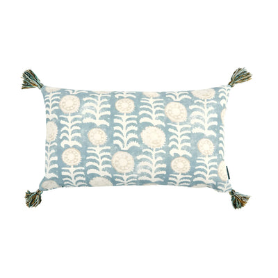 Penny Morrison Blue Pillow with Blue and Green Tassels