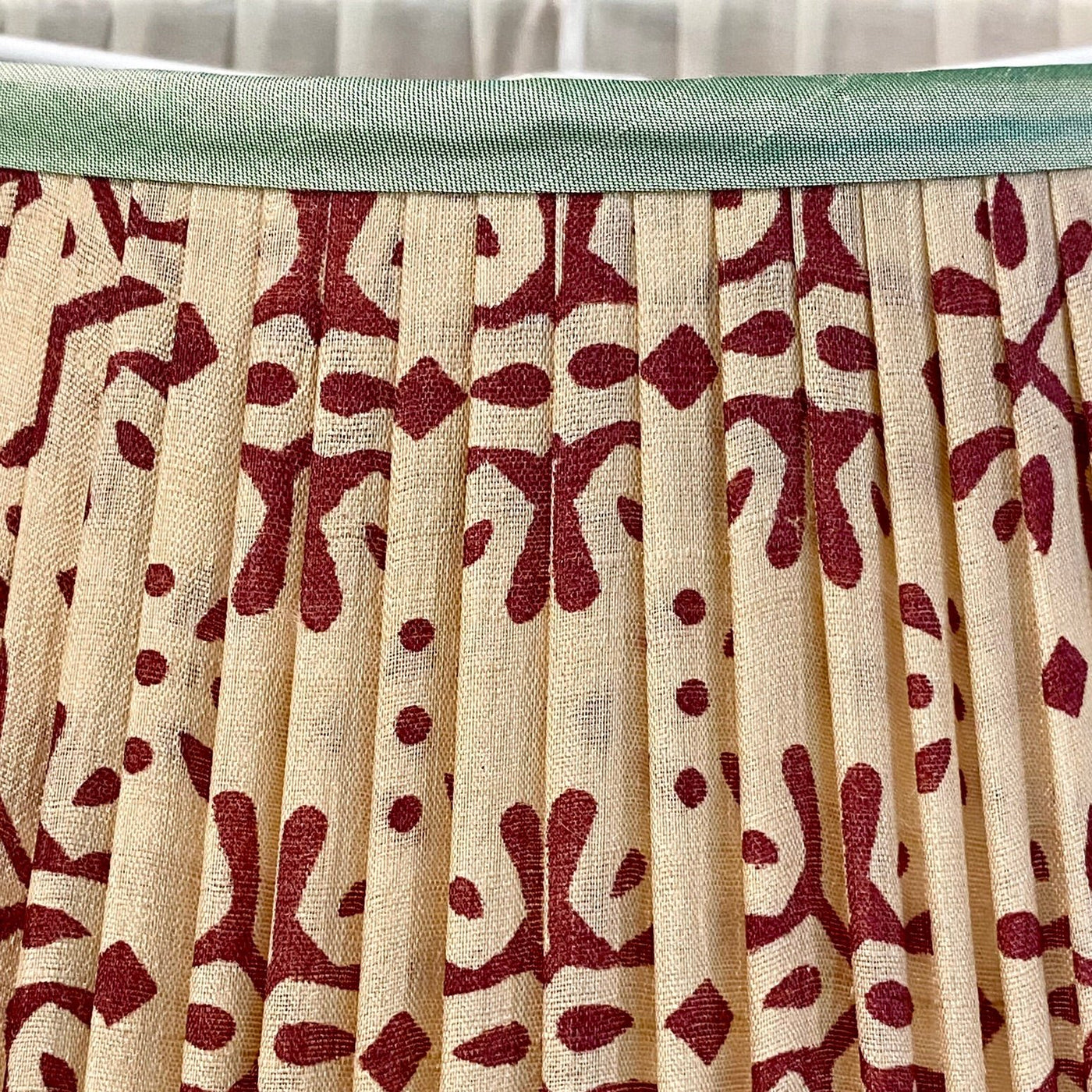 Penny Morrison Plum on Cream Silk Lampshade with Mint Trim