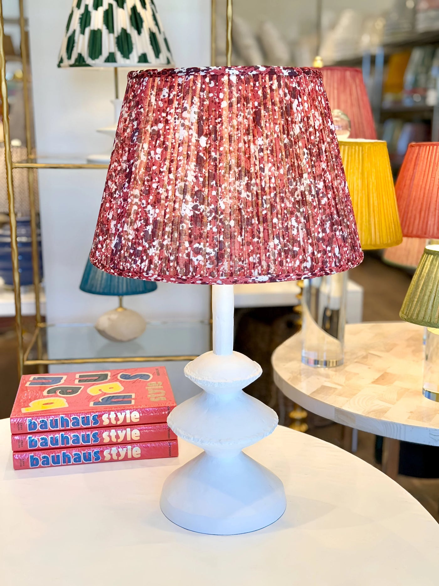 Fermoie Red Quartz Lampshade on a White Lamp