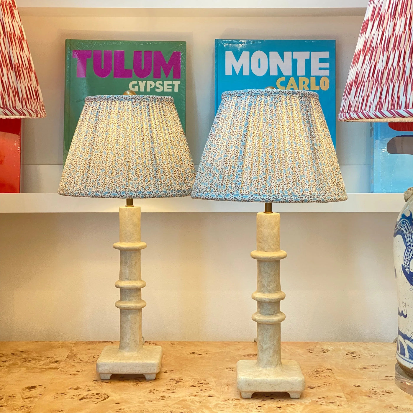 Ian Sanderson Blue Bronze Pinto Lampshade on Roxy Table Lamp