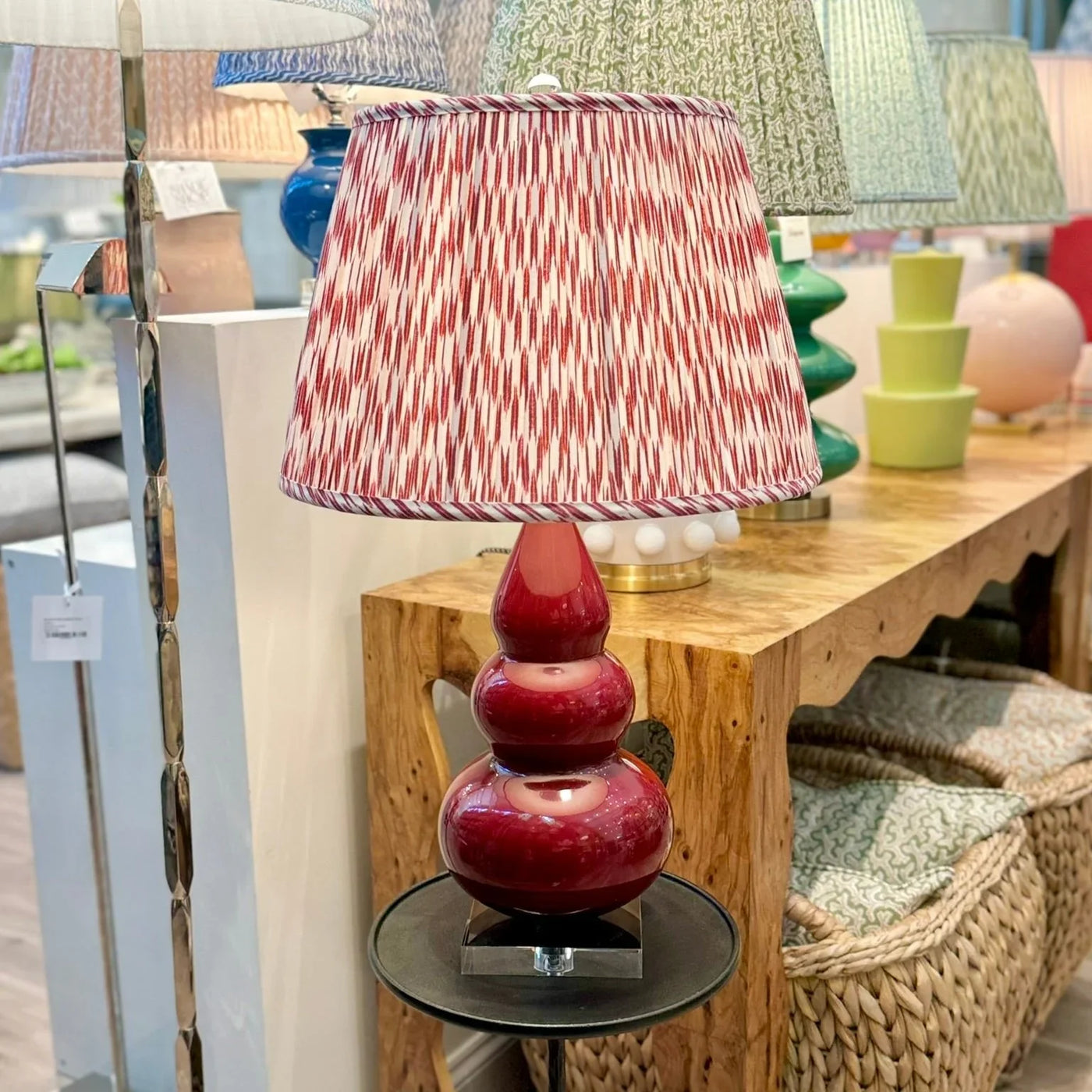 Red lamp and Ian Sanderson Lampshade