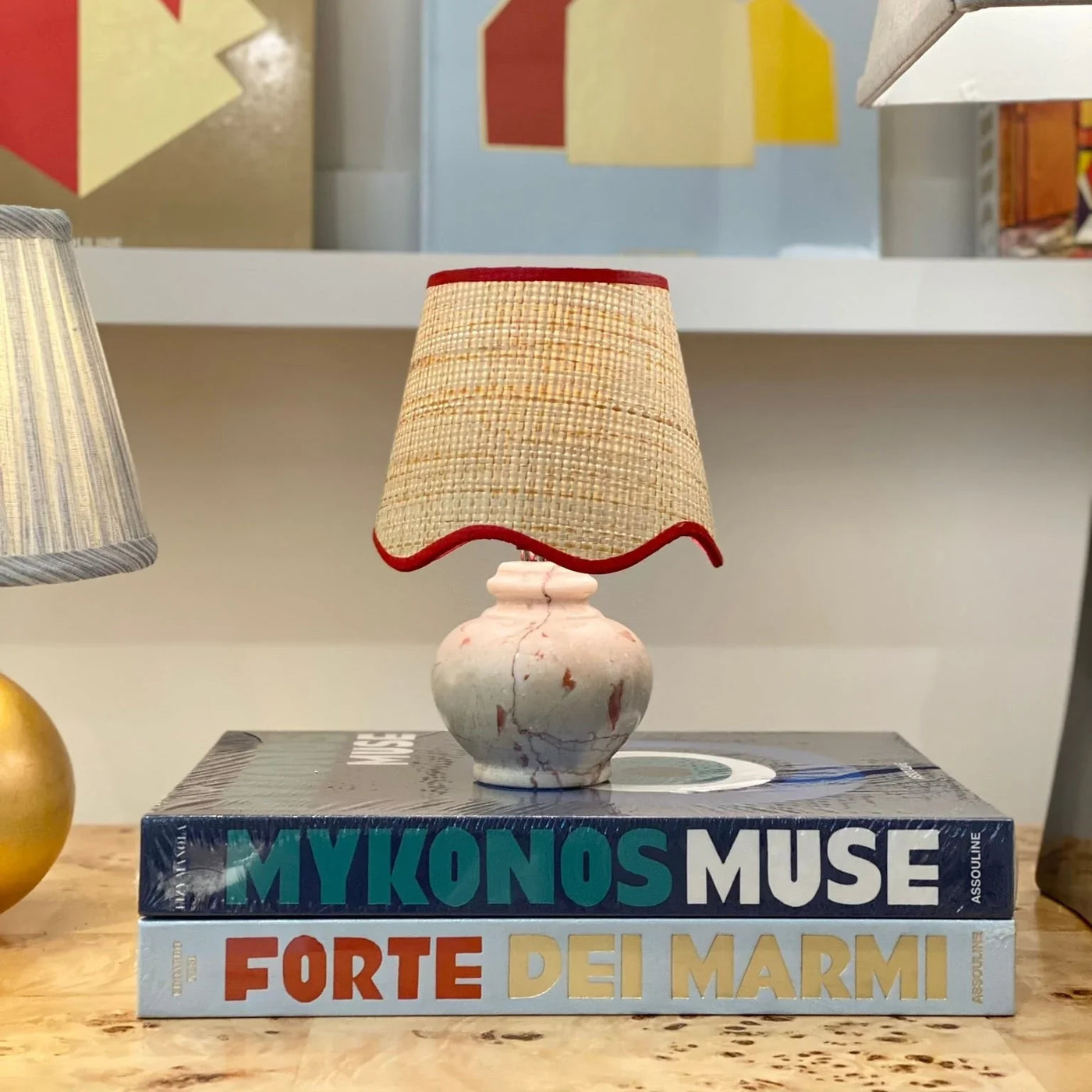 Scalloped chandelier shade on an alabaster lamp