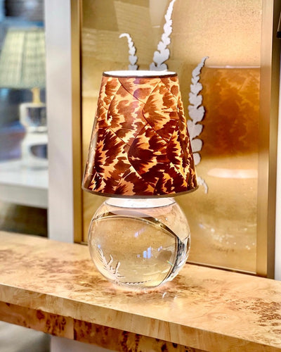 Tortoise wallpaper lampshade on a crystal lamp