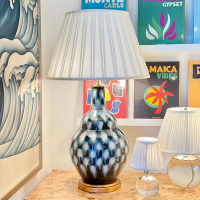 silk box pleat lampshade on Bunny Williams lamp