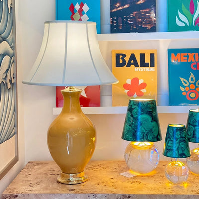 Silk shallow bell lampshade on a paul schneider lamp