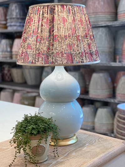 Silk Block Print and Light blue lamp