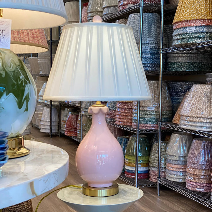 Silk English Empire Wide Box Pleat Lampshade - Bone